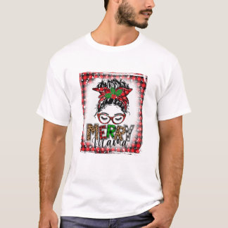 Merry Mama Messy Bun Funny T-Shirt