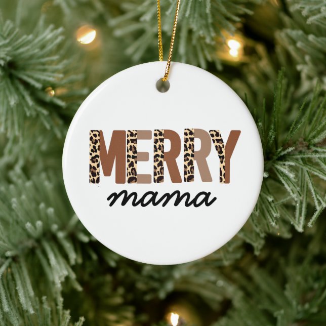 "Merry Mama" Modern Colour Block Leopard Boho Ceramic Ornament (Tree)