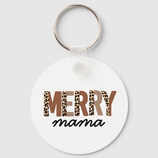 "Merry Mama" Modern Colour Block Leopard Boho Keychain (Front)