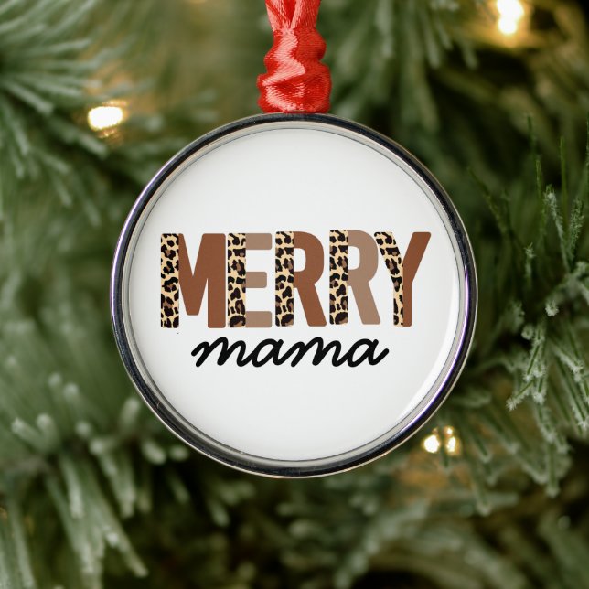 "Merry Mama" Modern Colour Block Leopard Boho Metal Ornament (Tree)