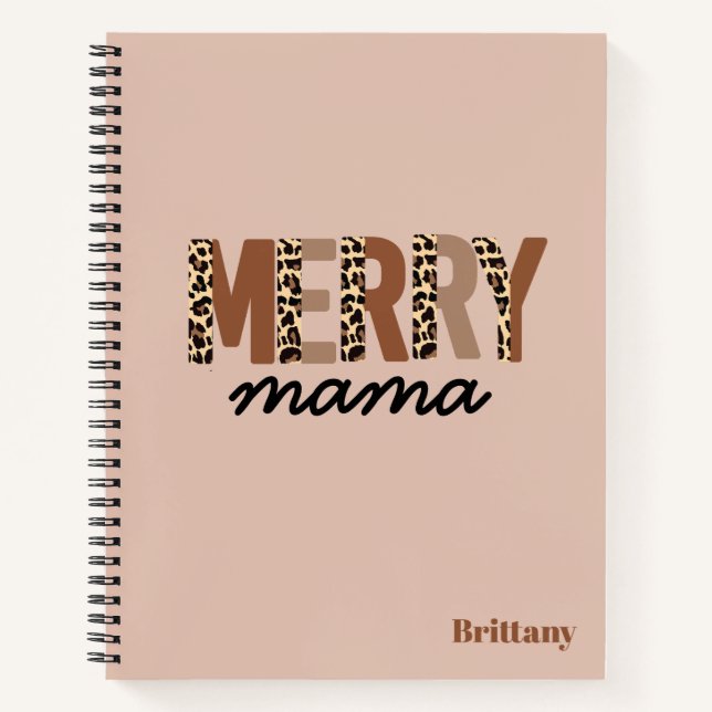 "Merry Mama" Modern Colour Block Leopard Boho Notebook (Front)