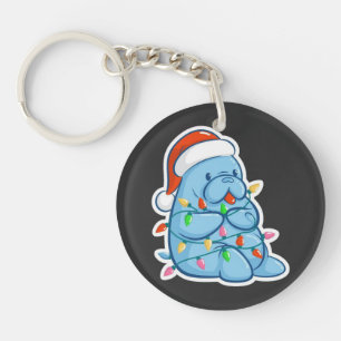 Merry Manatee Christmas Sea Cow Santa Hat Xmas Keychain