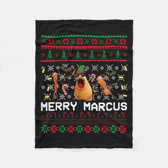 Merry Marcus Ugly Christmas Sweater Funny The Worm Fleece Blanket (Front)