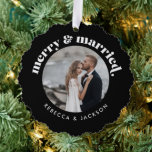 Merry Married Black Wedding Photo Christmas Ornament Card<br><div class="desc">Merry Married Black Wedding Photo Christmas Ornament Card</div>