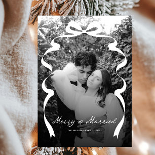 Merry & Married Bow Photo Christmas Newlyweds Holiday Card