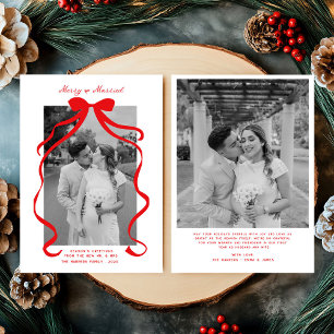 Merry & Married Bow Photo Christmas Newlyweds Holiday Card