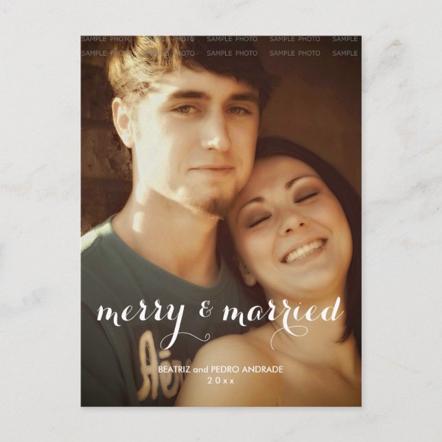 Merry Married Christmas Photo White Script Holiday (Front)