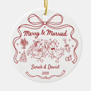 Merry & Married Custom Newlywed Goose Couple Ceramic Ornament