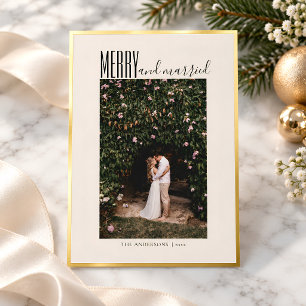 Merry Married Elegant Wedding Christmas Photo Gold Foil Holiday Card