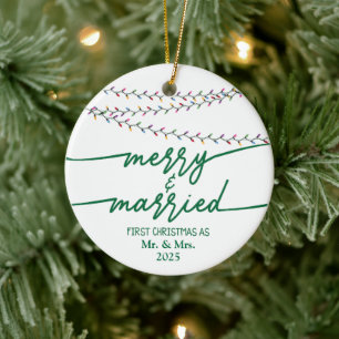 Merry & Married First Christmas As custom Ceramic Ornament