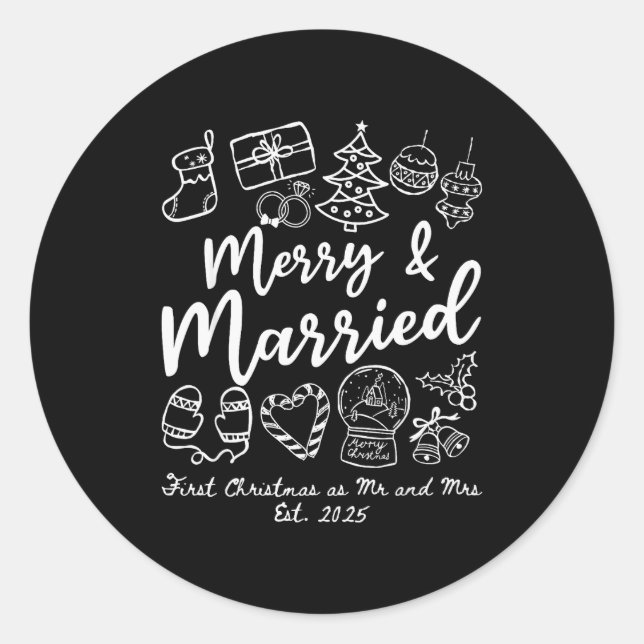 Merry Married First Christmas As Mr And Mrs 2025 N Classic Round Sticker (Front)