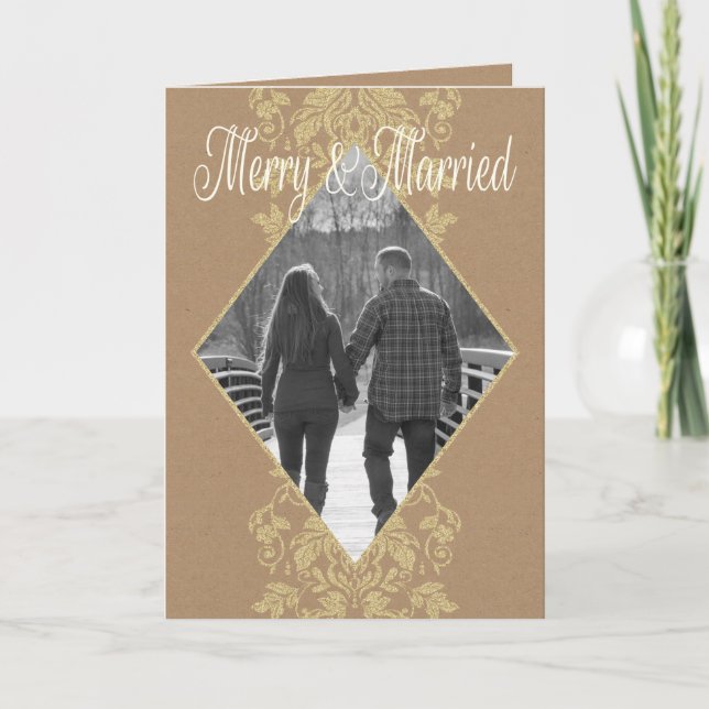 Merry & Married Holiday Wedding Thank You Card (Front)