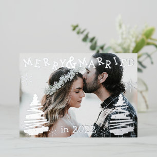 Merry & Married in 2024 Photo Real Silver Newlywed Foil Holiday Card