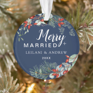 Merry Married Navy Blue Berry Foliage Ornament
