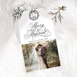 Merry & Married Newly Weds First Christmas Photo Gift Tags<br><div class="desc">This Christmas gift tag features elegant and romantic swirly calligraphy lettering with a photo,  and a simple Christmas wreath pattern on the back. For more advanced customization of this design,  please click the BLUE DESIGN TOOL BUTTON above!</div>