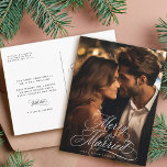 Merry & Married Newly Weds First Christmas Photo Postcard<br><div class="desc">Elegant and romantic swirly calligraphy lettering with a photo and custom text on the back. For more advanced customization of this design,  please click the BLUE DESIGN TOOL BUTTON above!</div>