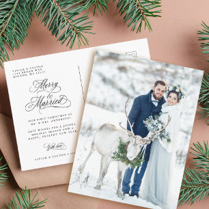 Merry & Married Newly Weds First Christmas Photo Postcard