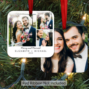 Merry Married Newlywed Christmas Photo Metal Ornament