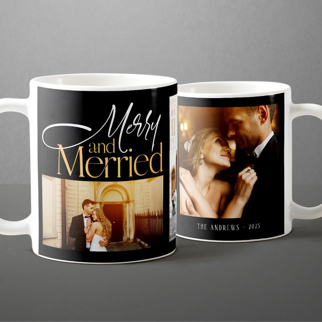 Merry & Married Newlyweds 3 Photo Christmas  Coffee Mug (Creator Uploaded)