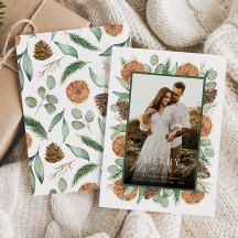 Merry & Married Newlyweds Rustic Watercolor Photo 