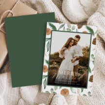 Merry & Married Newlyweds Rustic Watercolor Photo 