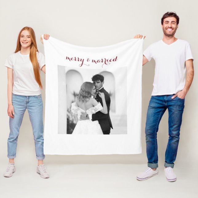 Merry & Married - Personalized Newlywed Christmas  Fleece Blanket (In Situ)