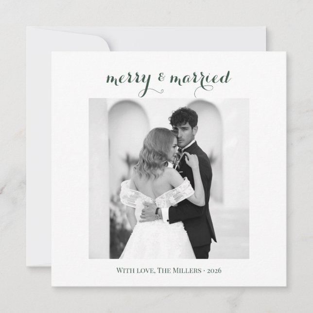 Merry & Married - Personalized Newlywed Christmas  Holiday Card (Front)