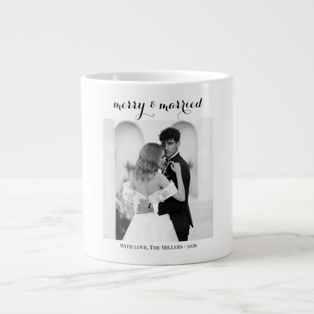 Merry & Married - Personalized Newlywed Christmas  Large Coffee Mug (Front)