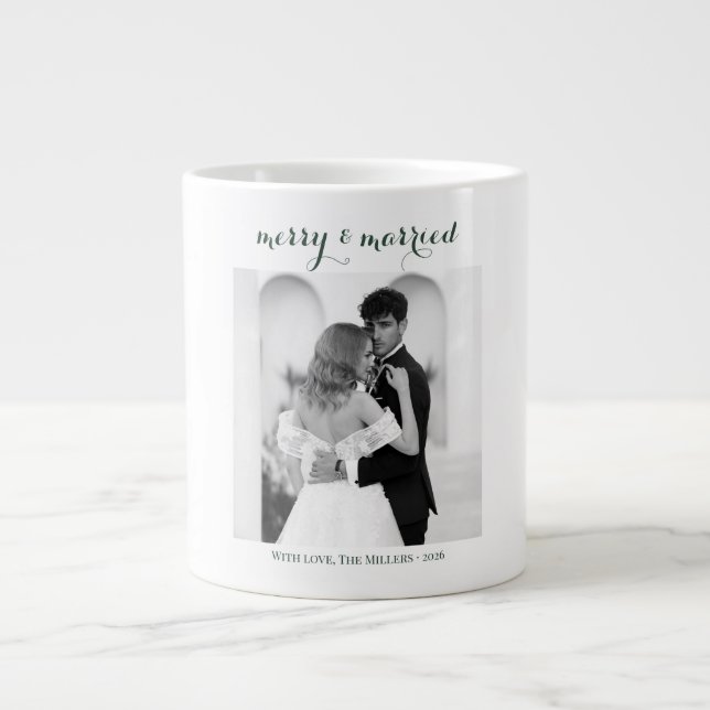 Merry & Married - Personalized Newlywed Christmas  Large Coffee Mug (Front)