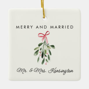 Merry & Married Personalized Newlywed WeddingPhoto Ceramic Ornament