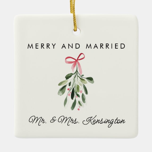 Merry & Married Personalized Newlywed WeddingPhoto Ceramic Ornament (Front)