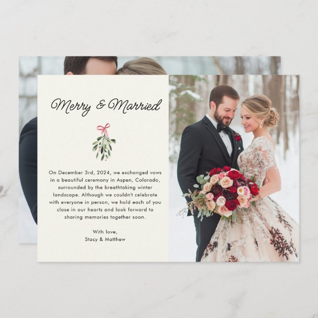 Merry & Married Photo Wedding Announcement Card (Front/Back)