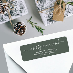 Merry Married Sage Green Christmas Return Address