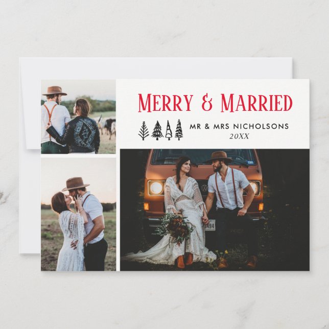 Merry & Married Wedding Couple Multi Photo Holiday Card (Front)