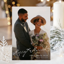 Merry Married Whimsical Photo Holiday Card