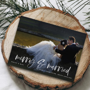 Merry Married White Script Photo QR Code Holiday  Postcard