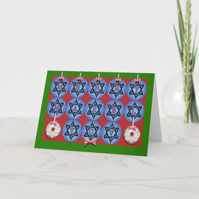 Merry Mazel Tov Chrismukkah Ornaments Bagels Holiday Card (Front)