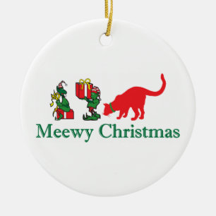 Merry Meewy Christmas Cats Ceramic Ornament