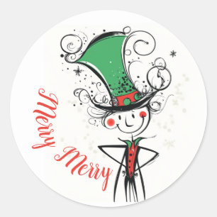 Merry Merry Christmas Elf Classic Round Sticker