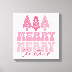Merry Merry Christmas - Pink Holiday Design Canvas Print