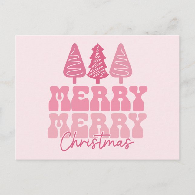 Merry Merry Christmas - Pink Holiday Design Postcard (Front)