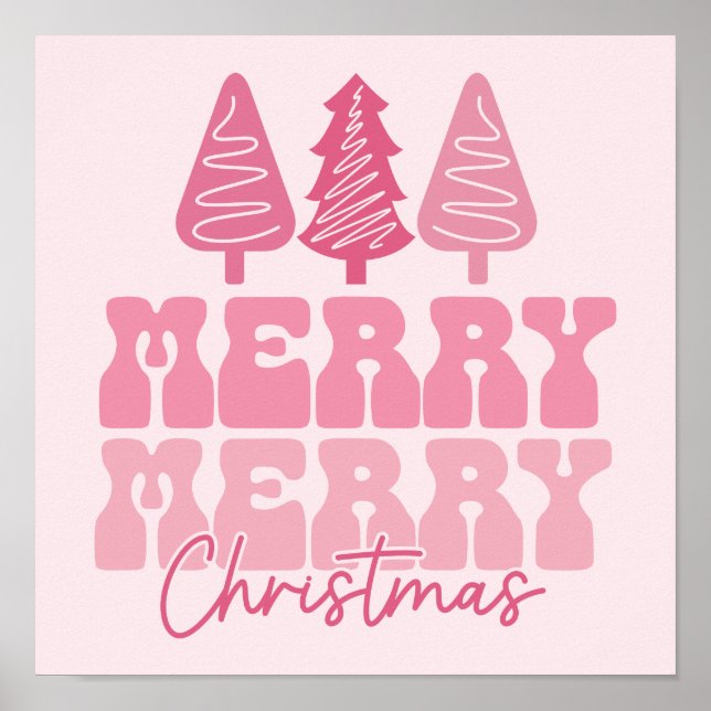 Merry Merry Christmas - Pink Holiday Design Poster (Front)