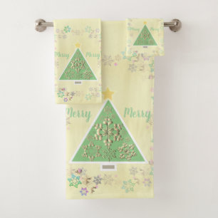 "Merry Merry" Christmas Tree & Snowflakes Bath Towel Set