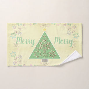 "Merry Merry" Christmas Tree & Snowflakes  Bath Towel Set