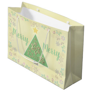 "Merry Merry" Christmas Tree & Snowflakes Large Gift Bag