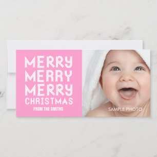 MERRY MERRY CHRISTMAS VACANCES CARTE PHOTO PINK