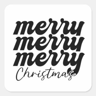 merry merry merry christmas black and white square sticker