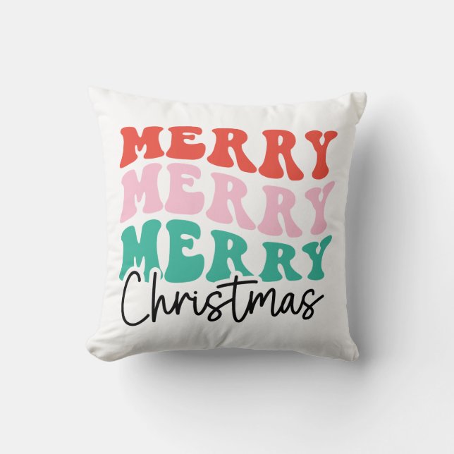 Merry Merry Merry Christmas Throw Pillow (Front)
