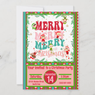 Merry Merry Merry Christmas with Elf Children Invitation