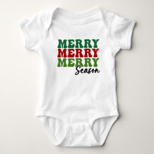 Merry Merry Merry Season - Retro Holiday Art Baby Bodysuit